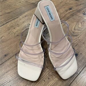 Steve Madden Clear Strap Block Heel Sandals Cream Size 8